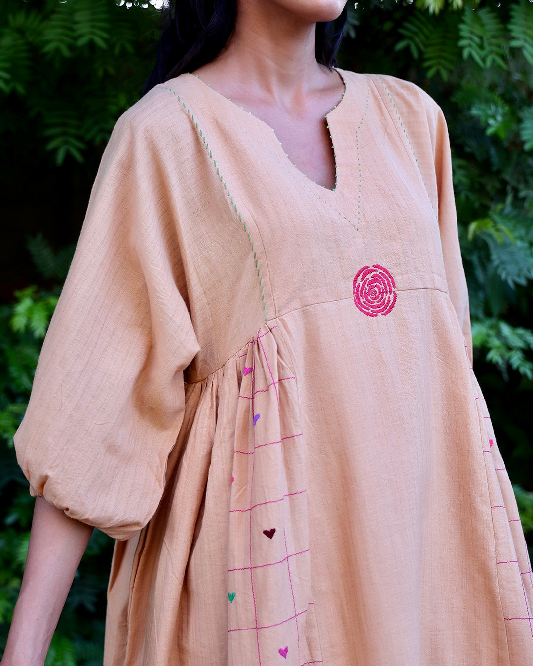 Beige Handwoven cotton Anti-Fit embroidered Dress Bebaak Beige Handwoven cotton Anti-Fit embroidered Dress Bebaak