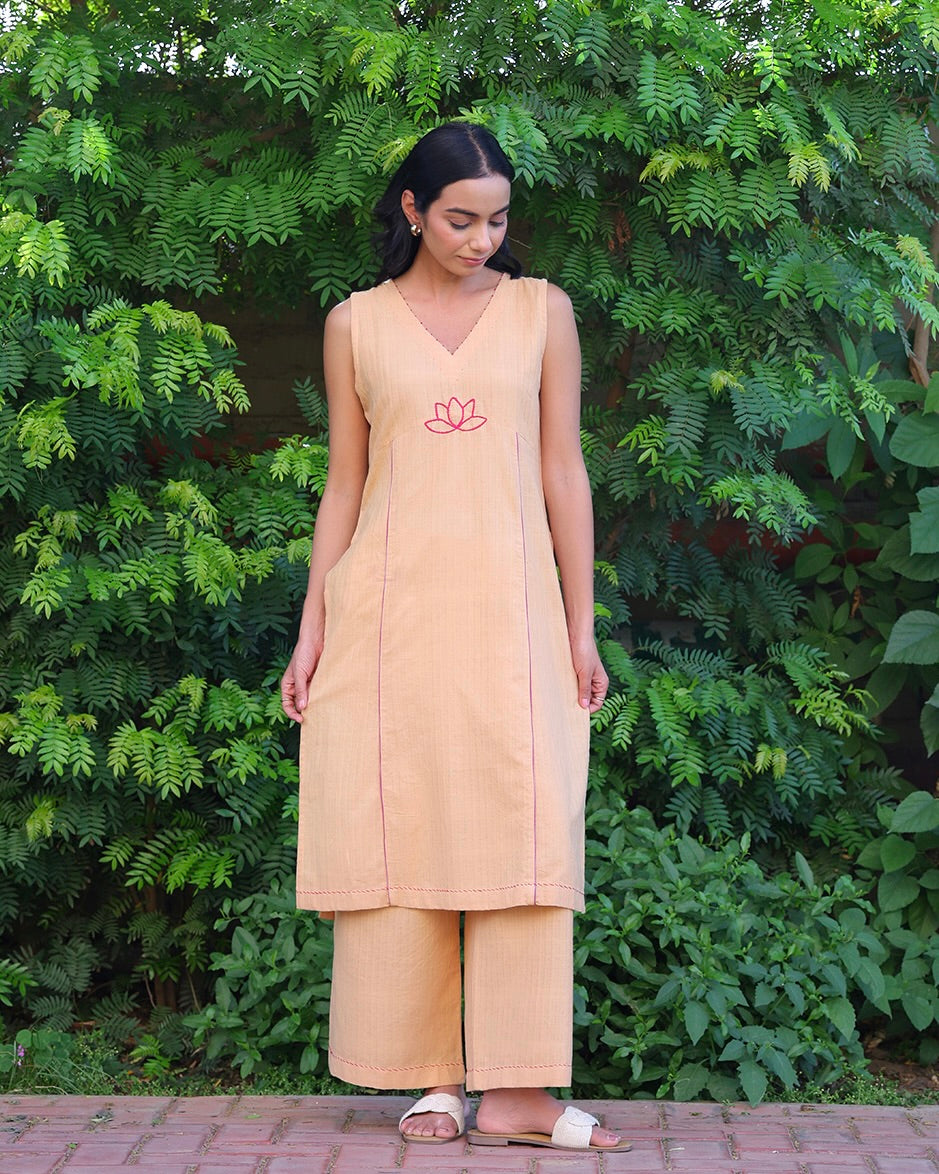Lotus Beige Handwoven Kurta Set
