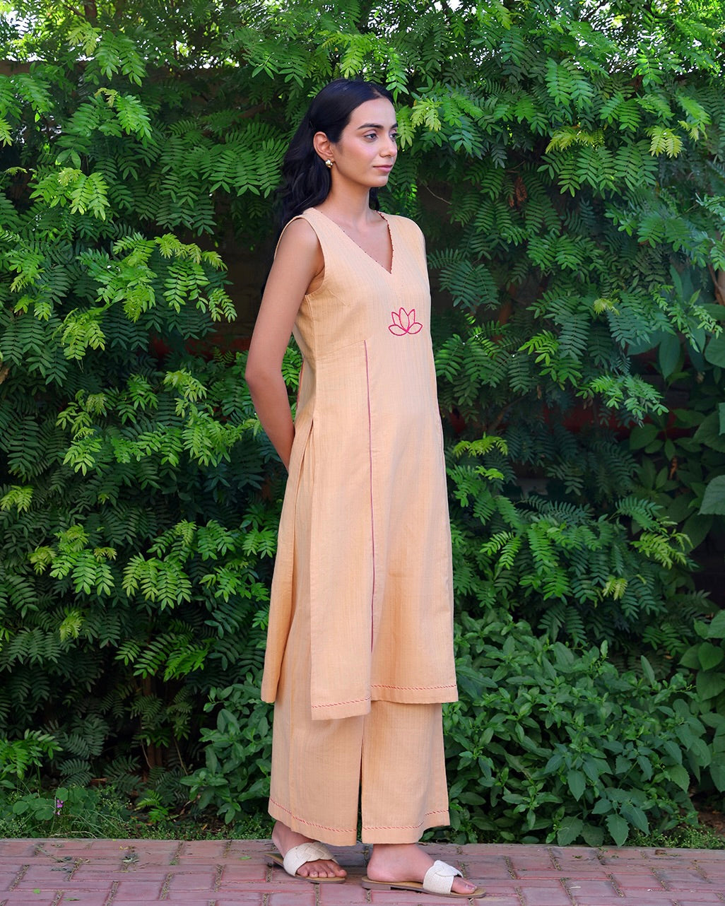 Lotus Beige Handwoven Kurta Set