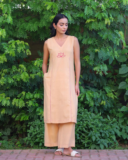 Lotus Beige Handwoven Kurta Set