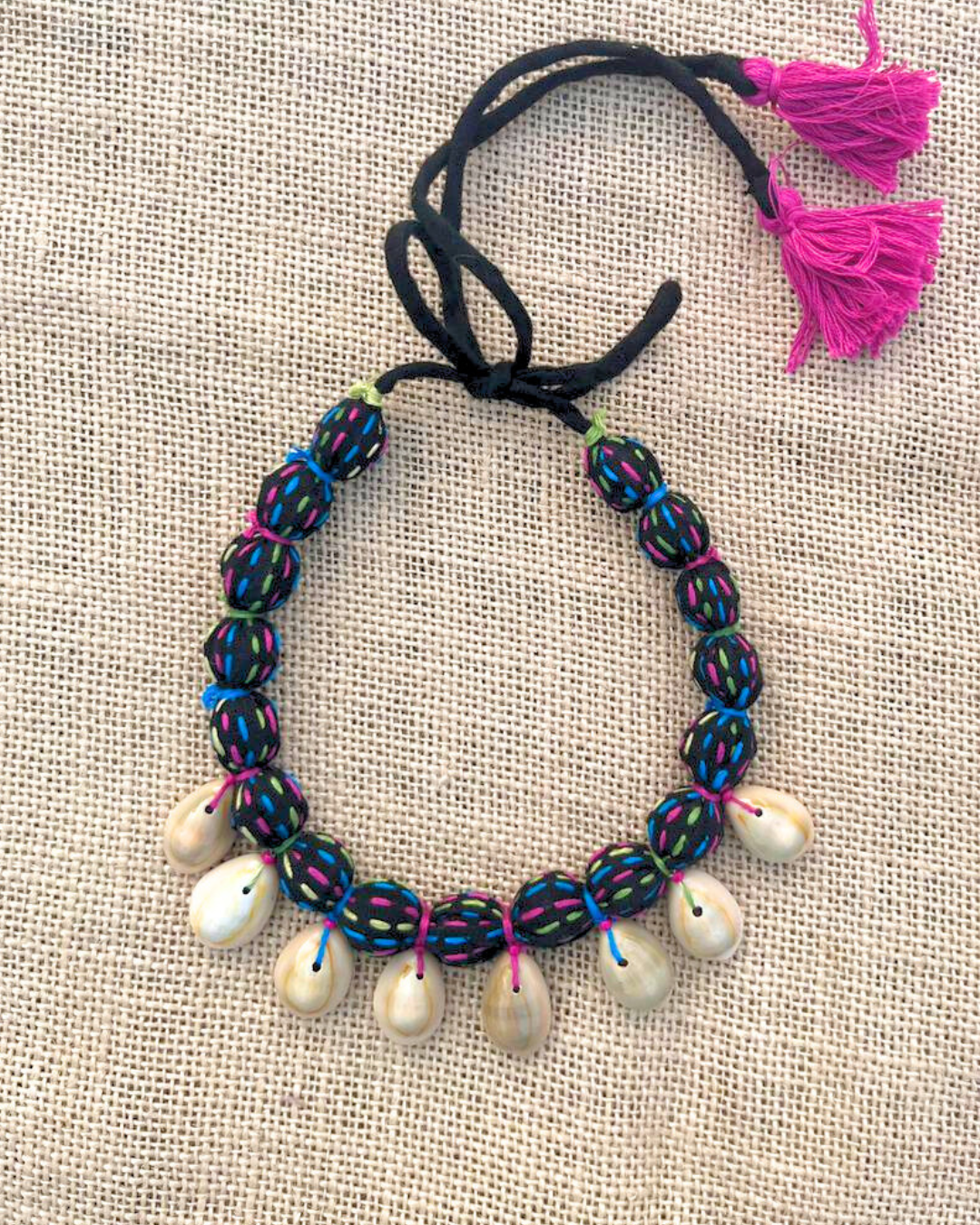 Necklace with colorful beads and tassels 