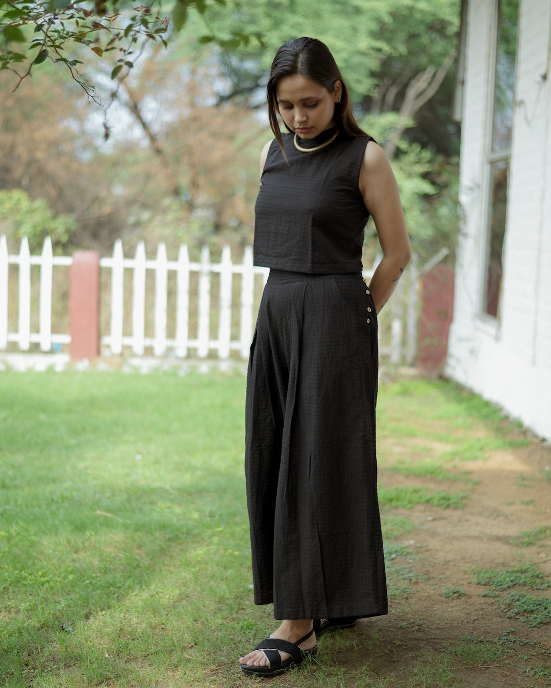 Shop black palazzo co-ord set online at bebaakstudio.com