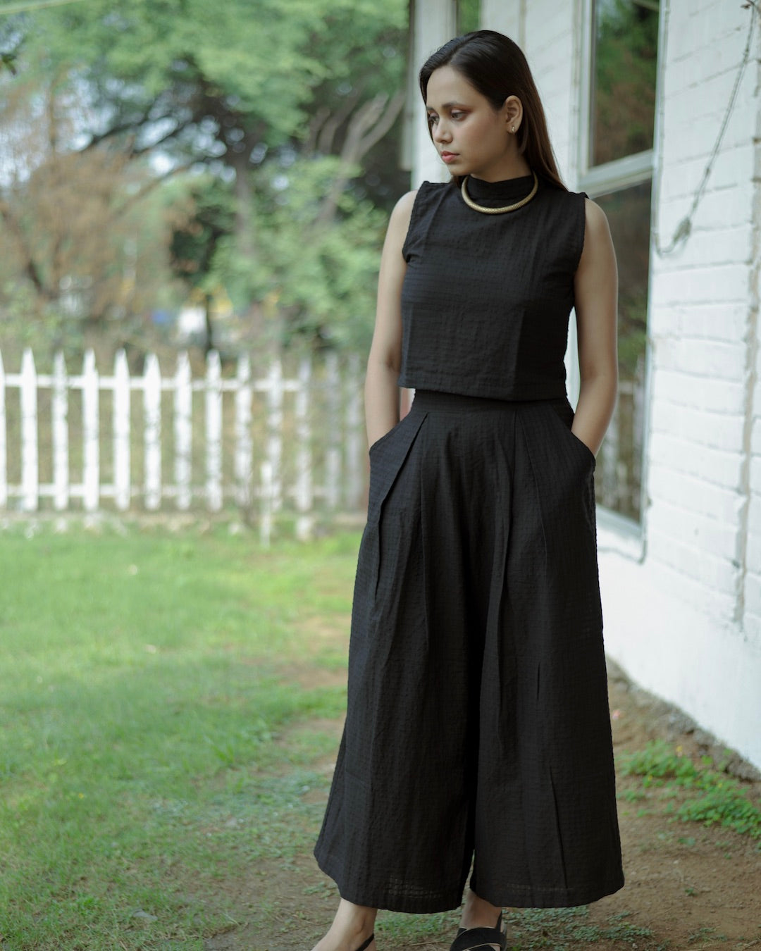 Shop black palazzo co-ord set online at bebaakstudio.com