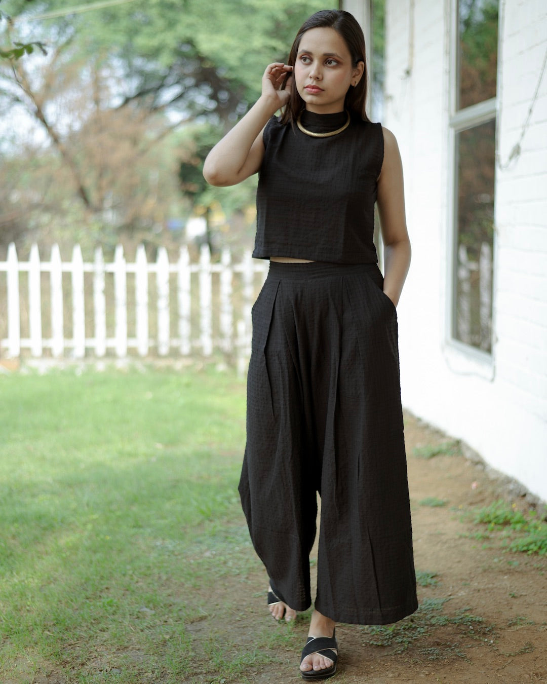 Shop black palazzo co-ord set online at bebaakstudio.com