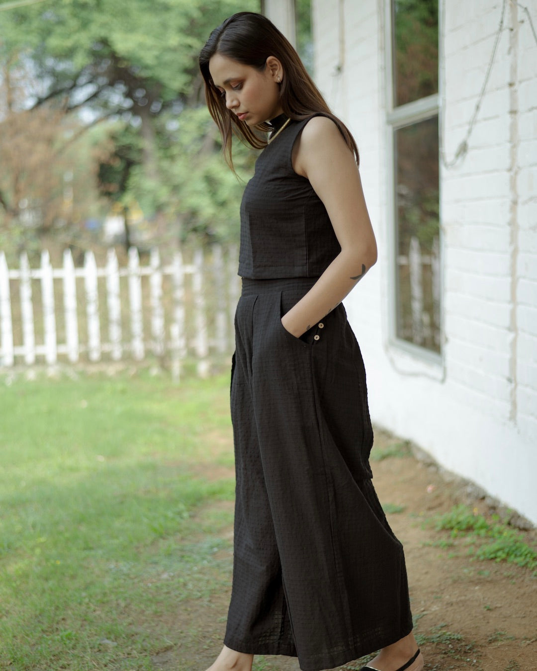 Shop black palazzo co-ord set online at bebaakstudio.com