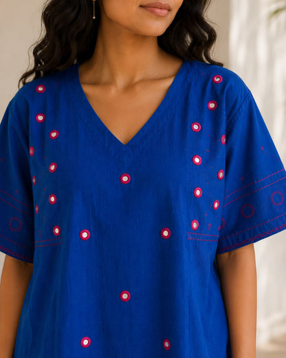 Shama Mirror Blue Handwoven Cotton Kurta set