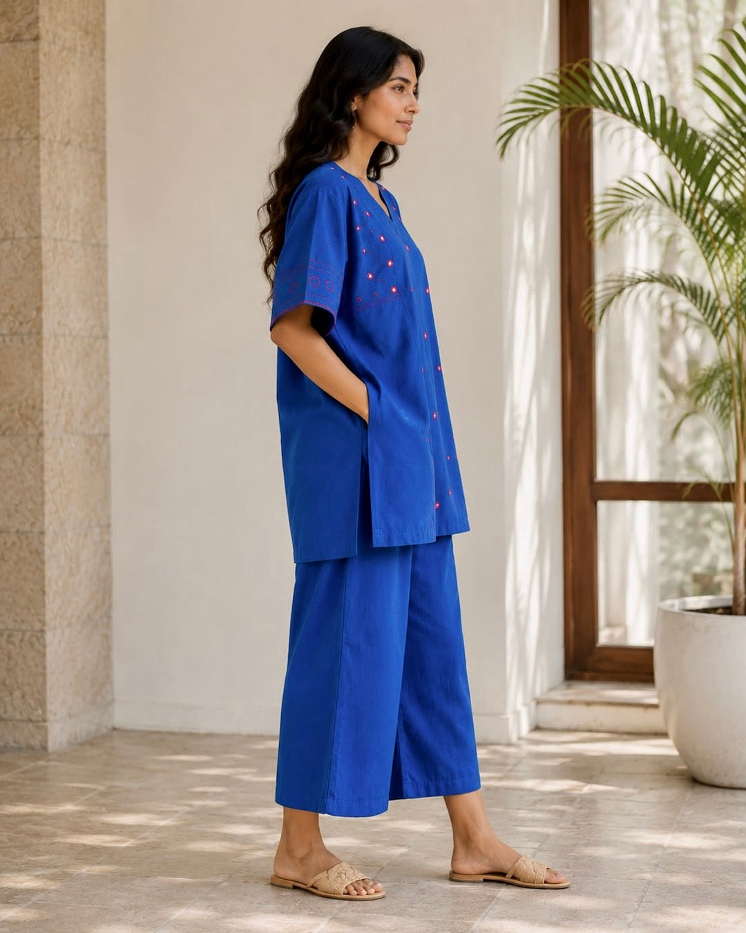 Shama Mirror Blue Handwoven Cotton Kurta set