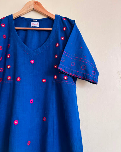Shama Mirror Blue Handwoven Cotton Kurta set
