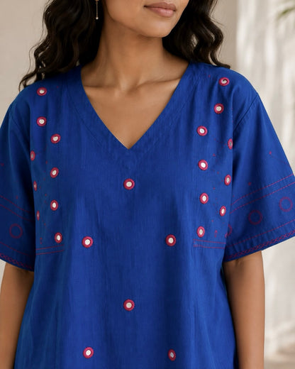 Shama Mirror Blue Handwoven Cotton Kurta set
