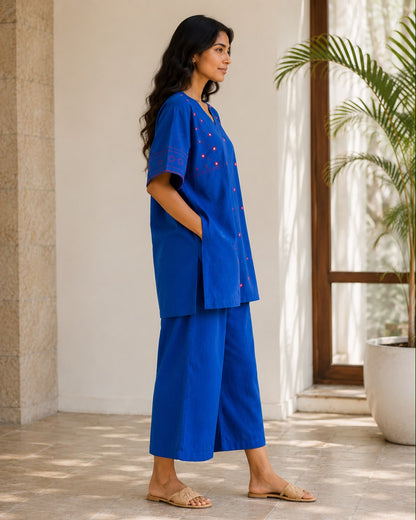 Shama Mirror Blue Handwoven Cotton Kurta set