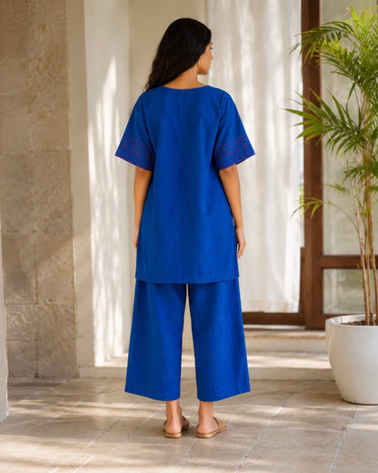 Shama Mirror Blue Handwoven Cotton Kurta set