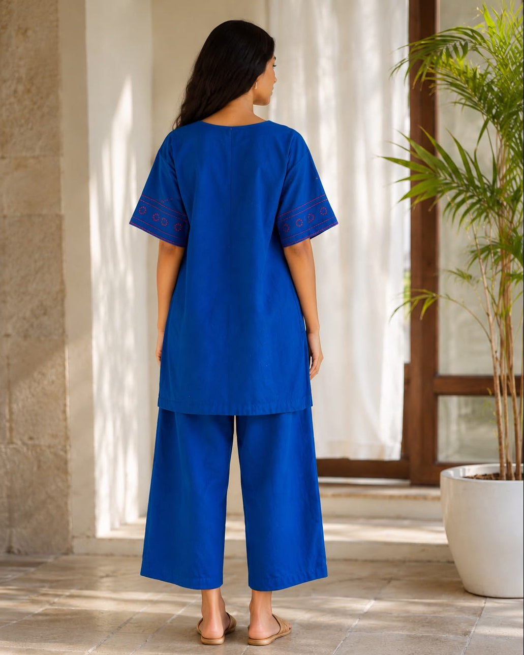 Shama Mirror Blue Handwoven Cotton Kurta set