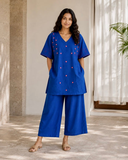 Shama Mirror Blue Handwoven Cotton Kurta set