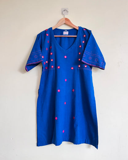 Shama Mirror Blue Handwoven Cotton Kurta set