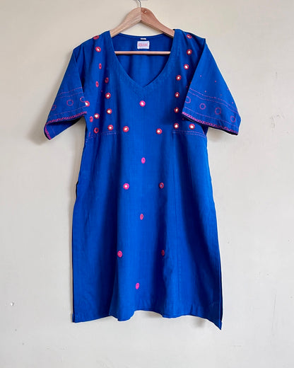 Shama Mirror Blue Handwoven Cotton Kurta set