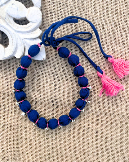 Blue textile beaded necklace