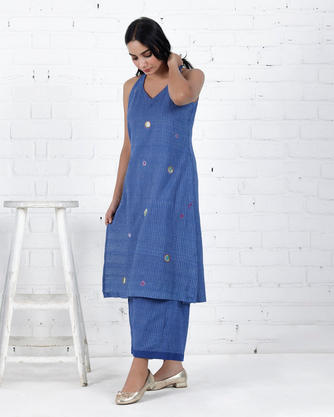 Shop Blue Halter neck cotton Kurta Set online at bebaakstudio.com