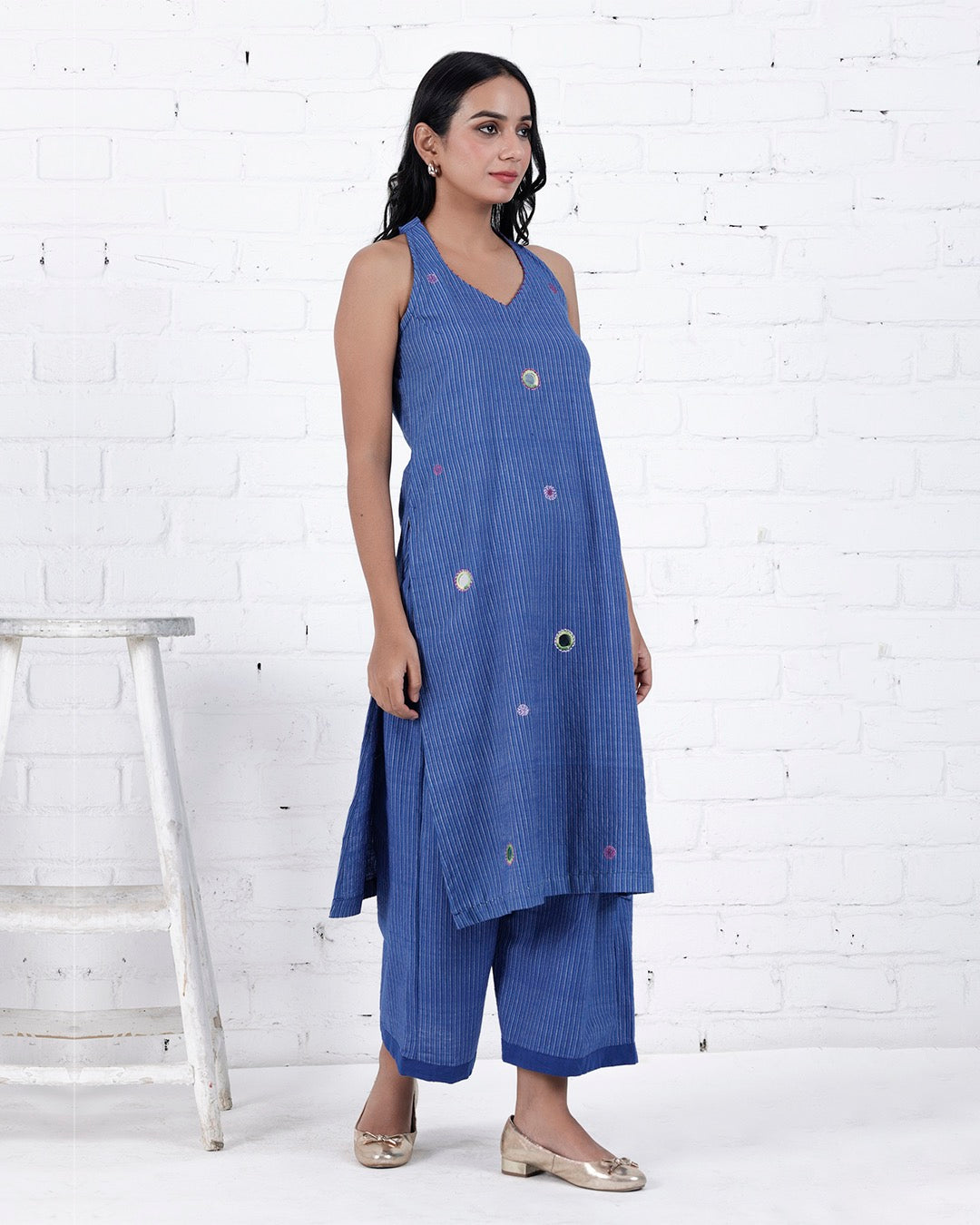 Shop Blue Halter neck cotton Kurta Set online at bebaakstudio.com