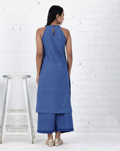 Shop Blue Halter neck cotton Kurta Set online at bebaakstudio.com