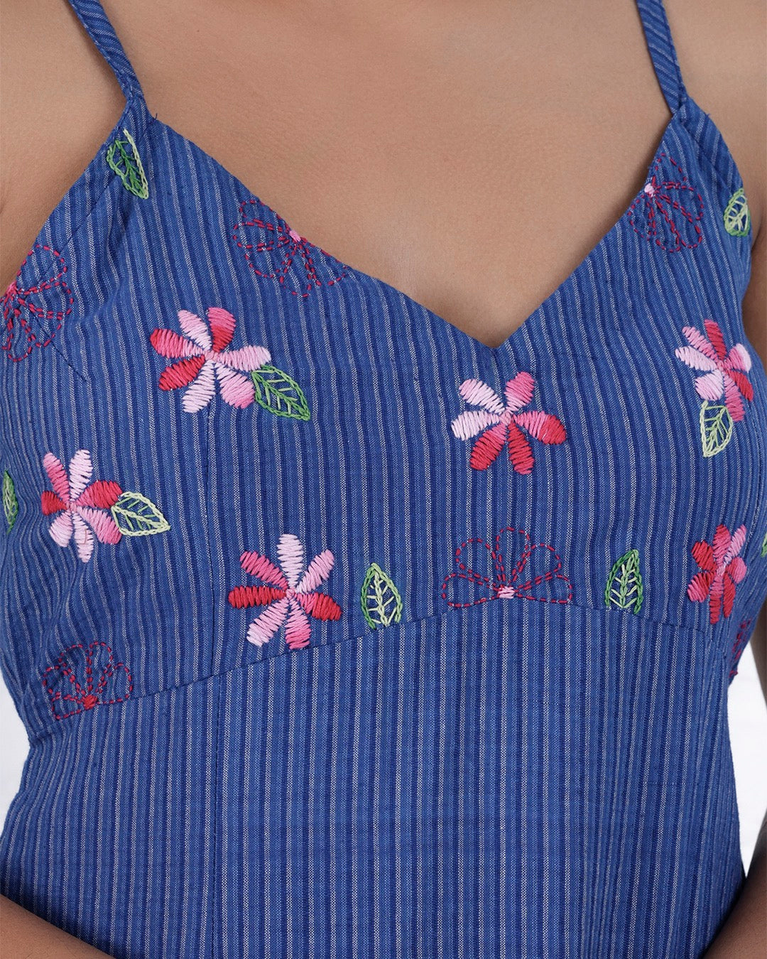 Shop Blue embroidered cotton A Line dress online at bebaakstudio.com