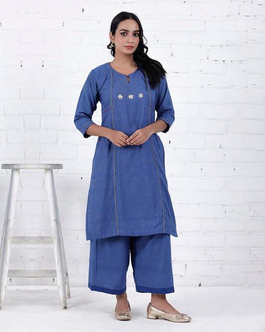 Shop Blue cotton embroidered Kurta Set online at bebaakstudio.com