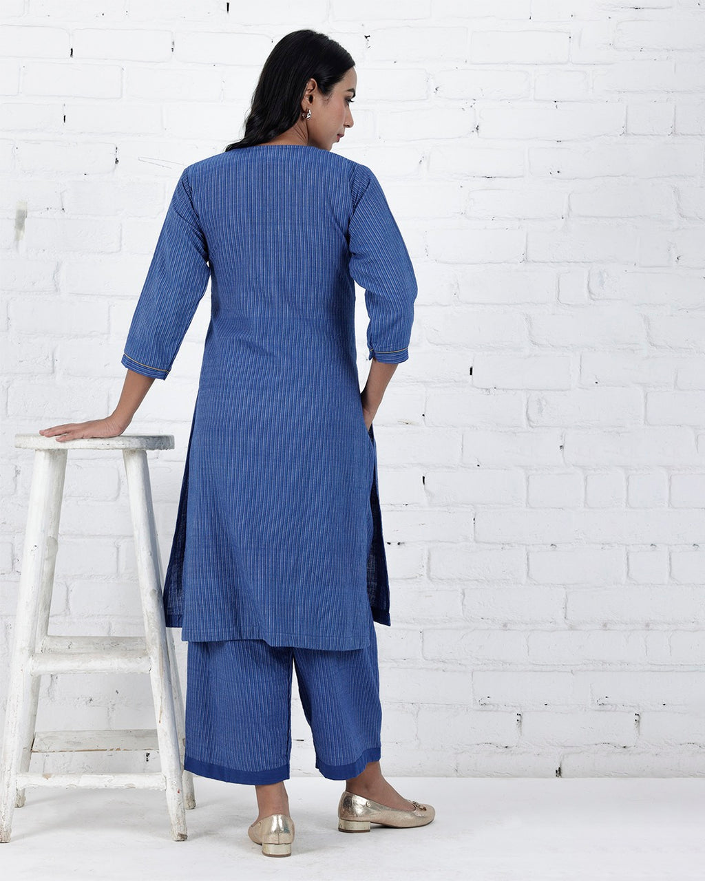 Shop Blue cotton embroidered Kurta Set online at bebaakstudio.com