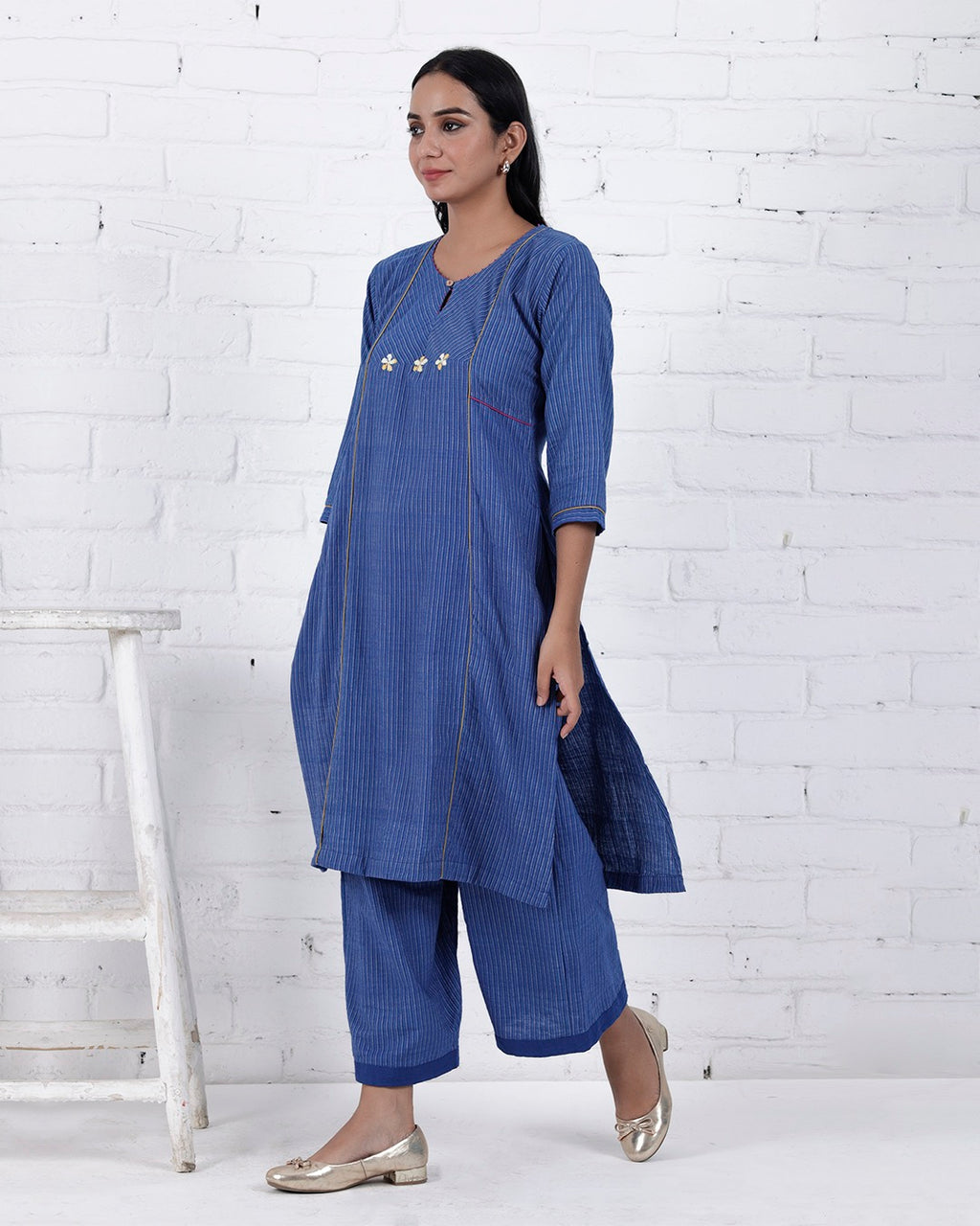 Shop Blue cotton embroidered Kurta Set online at bebaakstudio.com