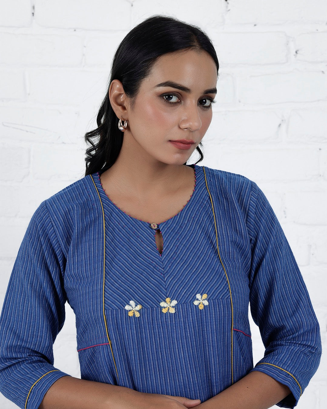 Shop Blue cotton embroidered Kurta Set online at bebaakstudio.com