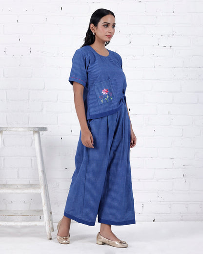 Shop Blue cotton embroidered casual Co-ord online at bebaakstudio.com