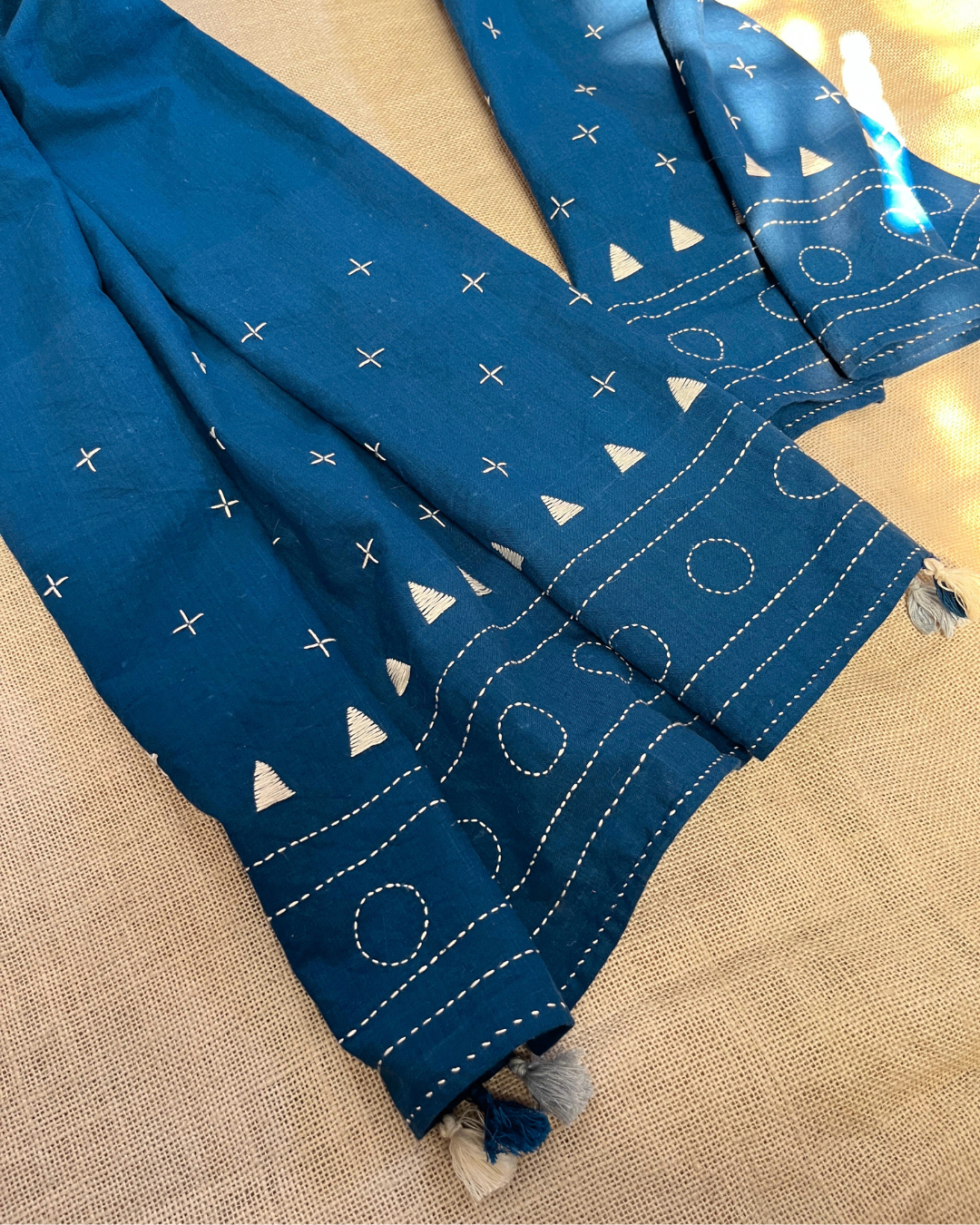 Shop Indigo cotton Kantha Embroidered Dupatta online at bebaakstudio.com