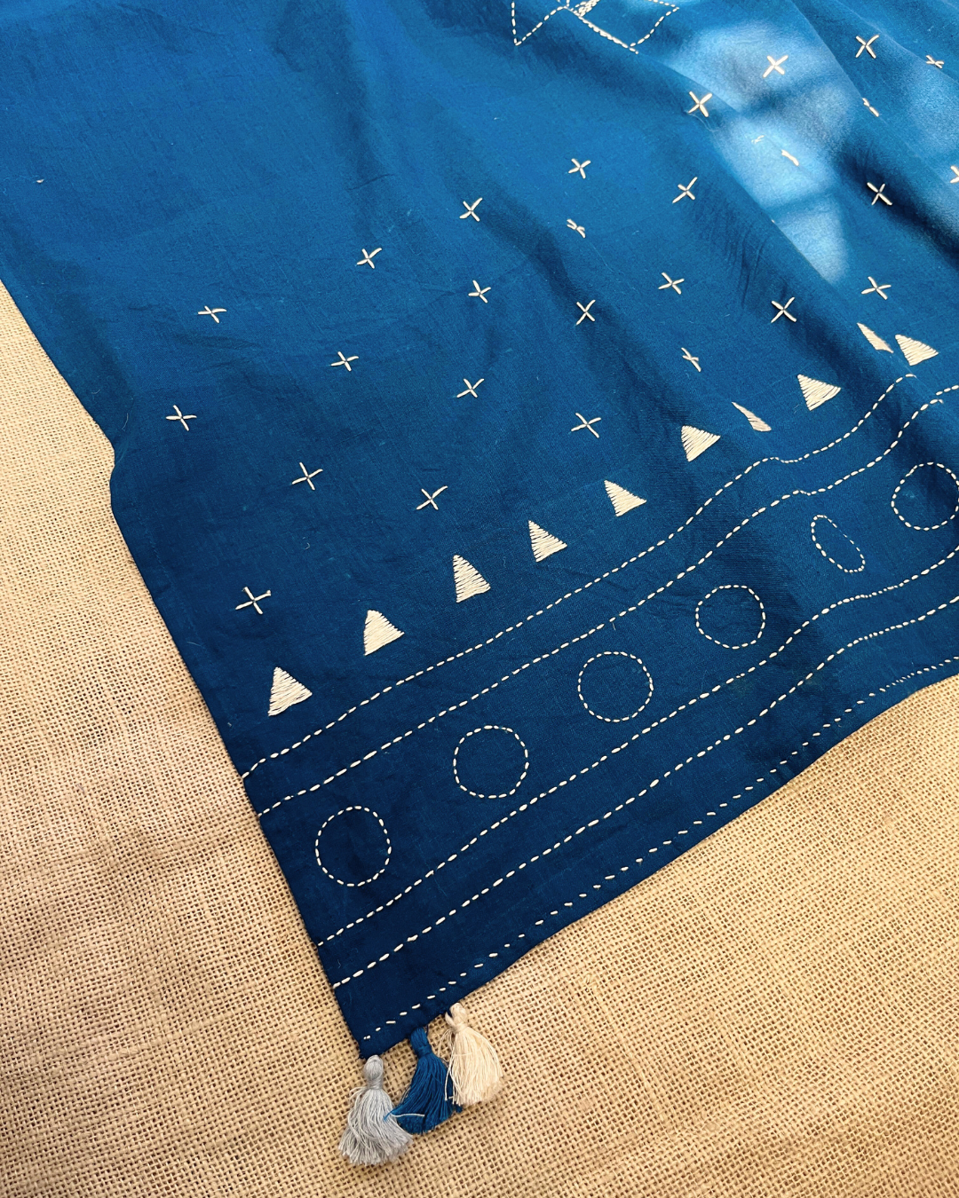 Shop Indigo cotton Kantha Embroidered Dupatta online at bebaakstudio.com
