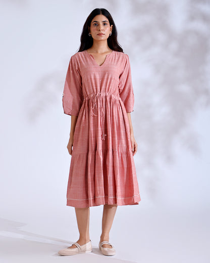 Blush Coral Handwoven Cotton Midi Dress
