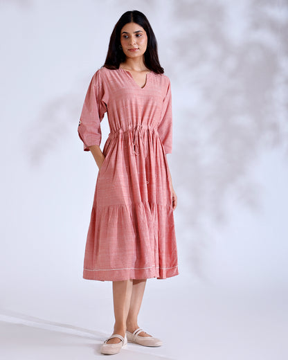 Blush Coral Handwoven Cotton Midi Dress