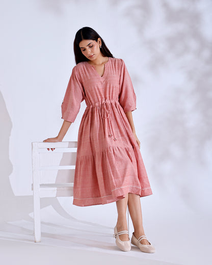 Blush Coral Handwoven Cotton Midi Dress