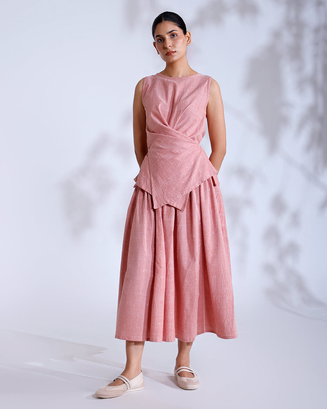 Blush Coral Handwoven Cotton Skirt Set