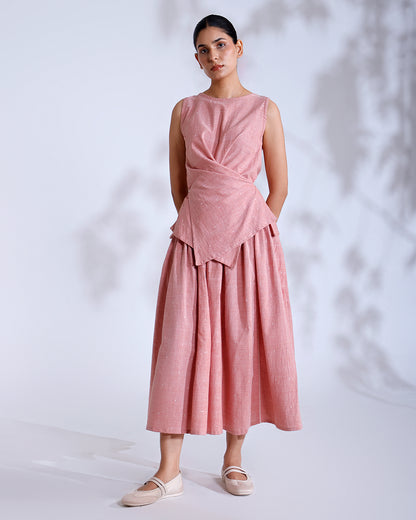 Blush Coral Handwoven Cotton Skirt Set