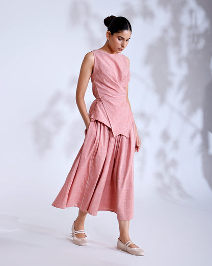 Blush Coral Handwoven Cotton Skirt Set