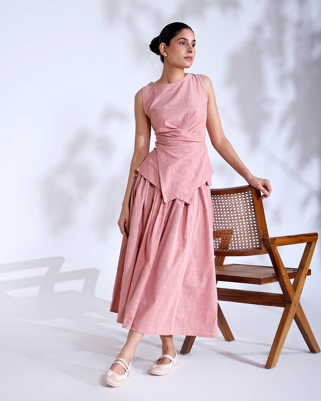Blush Coral Handwoven Cotton Skirt Set