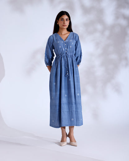 Cairo Dusky Blue Handwoven Cotton Maxi Dress
