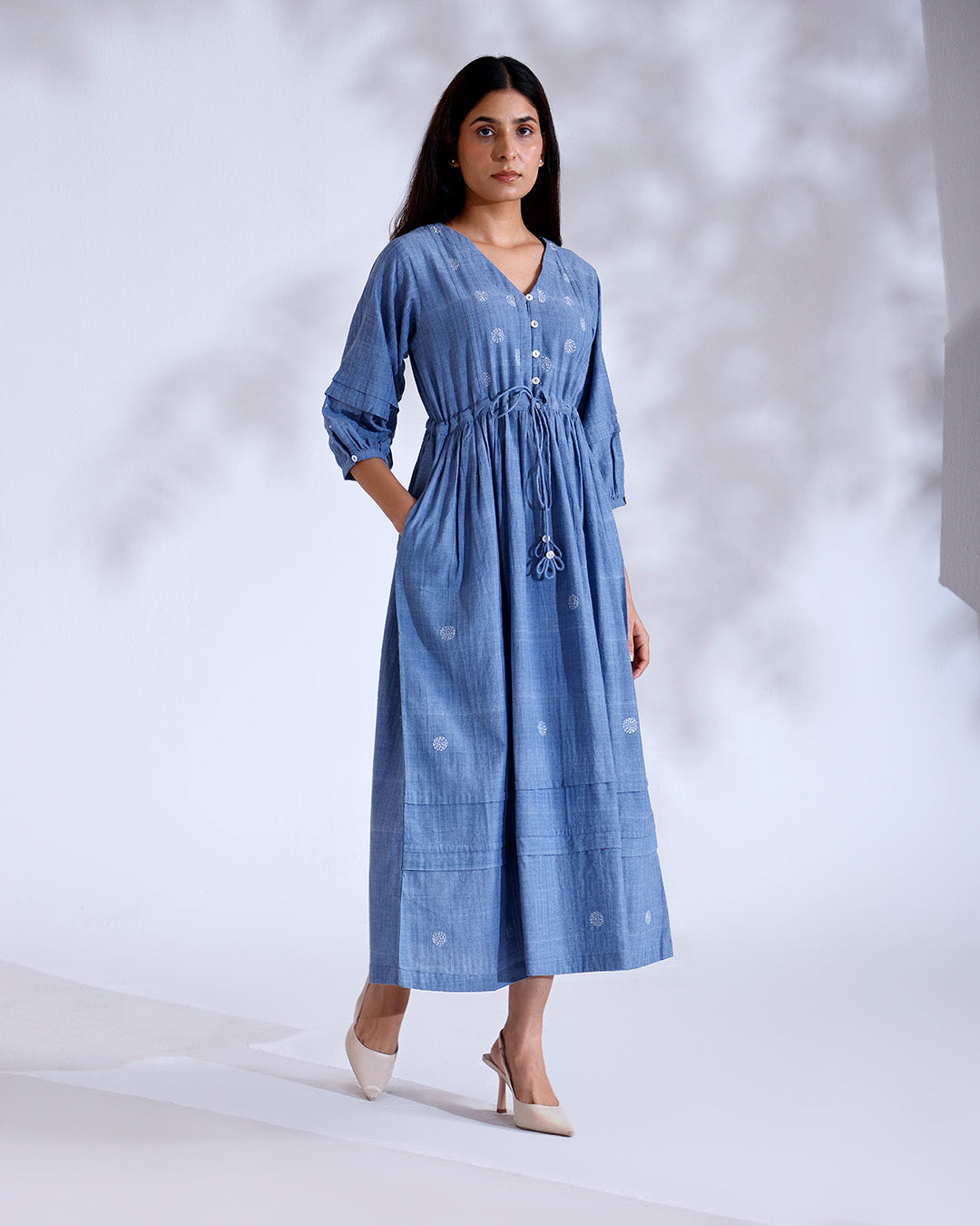 Cairo Dusky Blue Handwoven Cotton Maxi Dress