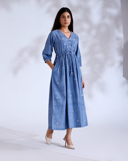 Cairo Dusky Blue Handwoven Cotton Maxi Dress