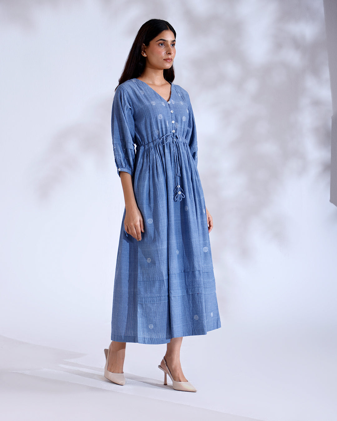Cairo Dusky Blue Handwoven Cotton Maxi Dress