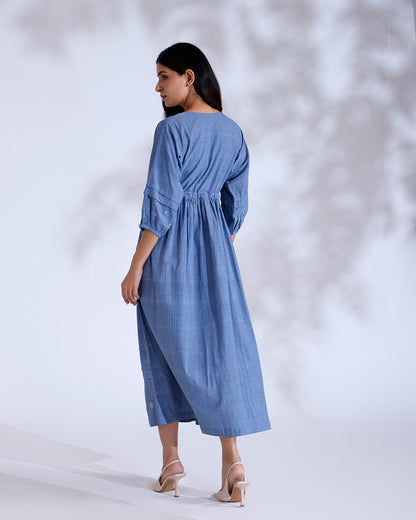 Cairo Dusky Blue Handwoven Cotton Maxi Dress