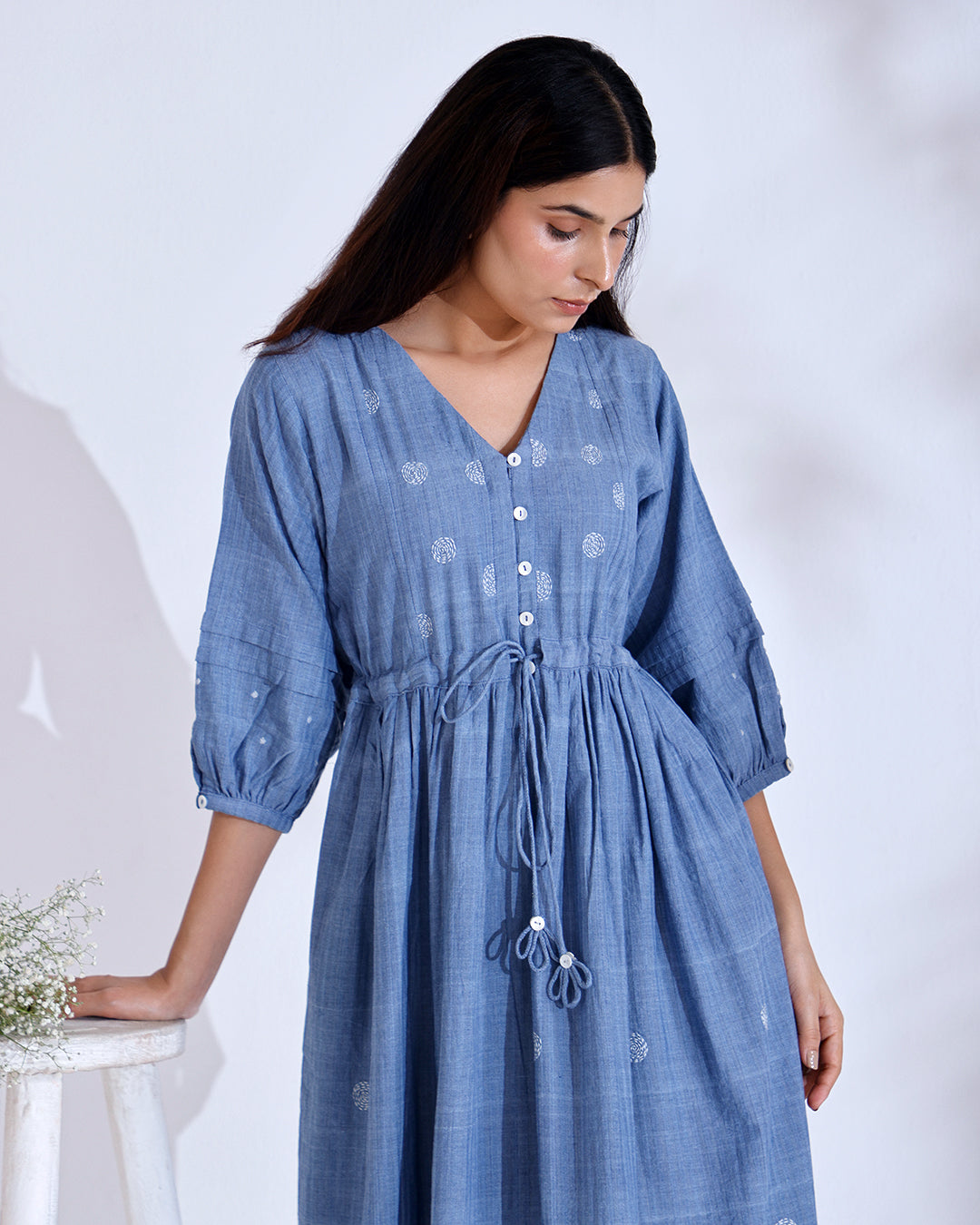 Cairo Dusky Blue Handwoven Cotton Maxi Dress