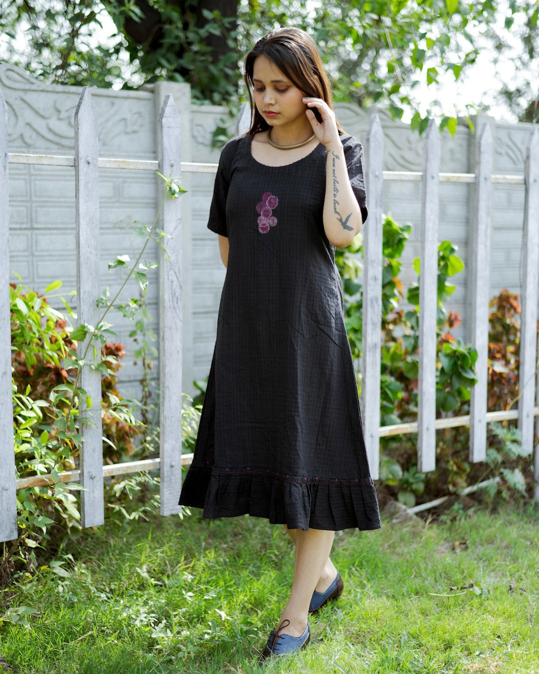 A-Line Black Slit Full Sleeve Dress – Semya by Shivani
