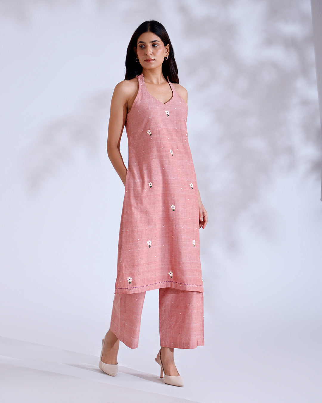 Daisy Coral Halterneck Kurta Set
