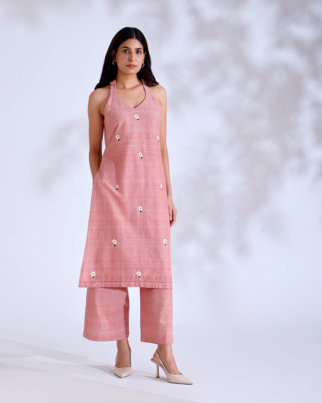Daisy Coral Halterneck Kurta Set