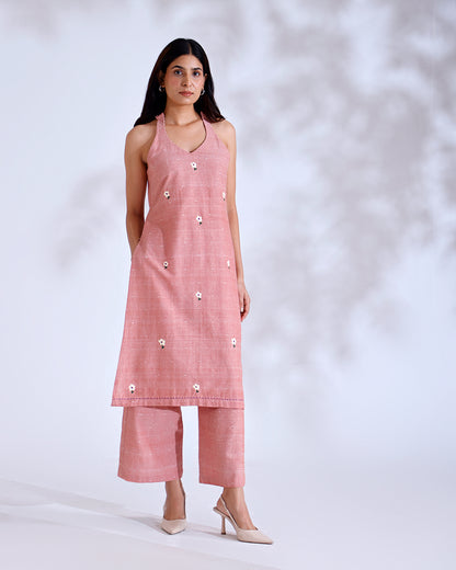 Daisy Coral Halterneck Kurta Set