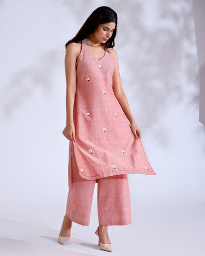 Daisy Coral Halterneck Kurta Set