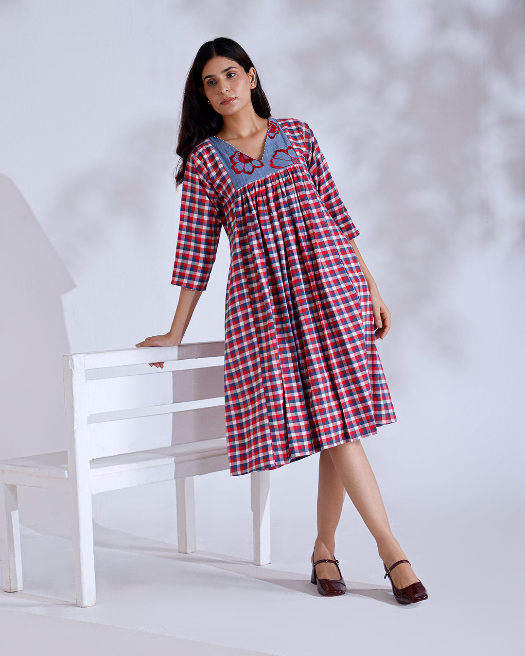 Daisy Red Gingham Handwoven Cotton Flow Dress